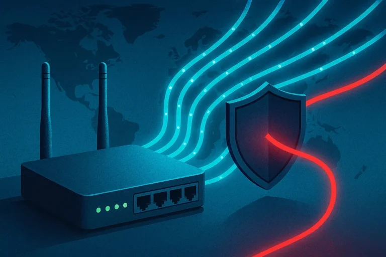Illustration of network traffic being filtered by an internet service provider, representing betting domain blocking